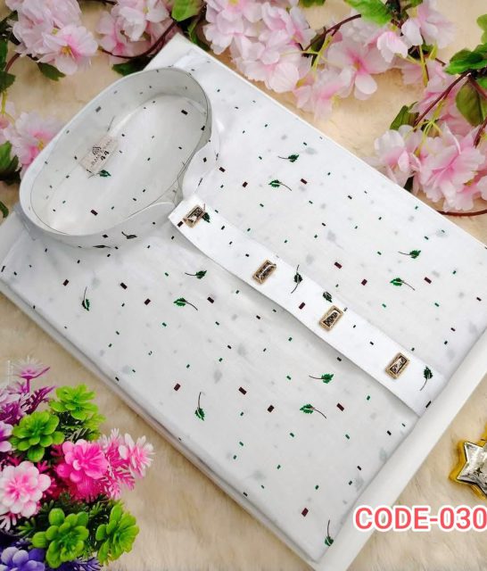 জামদানি সুতি কাপড়ের মধ্যে পাতার প্রিন্ট